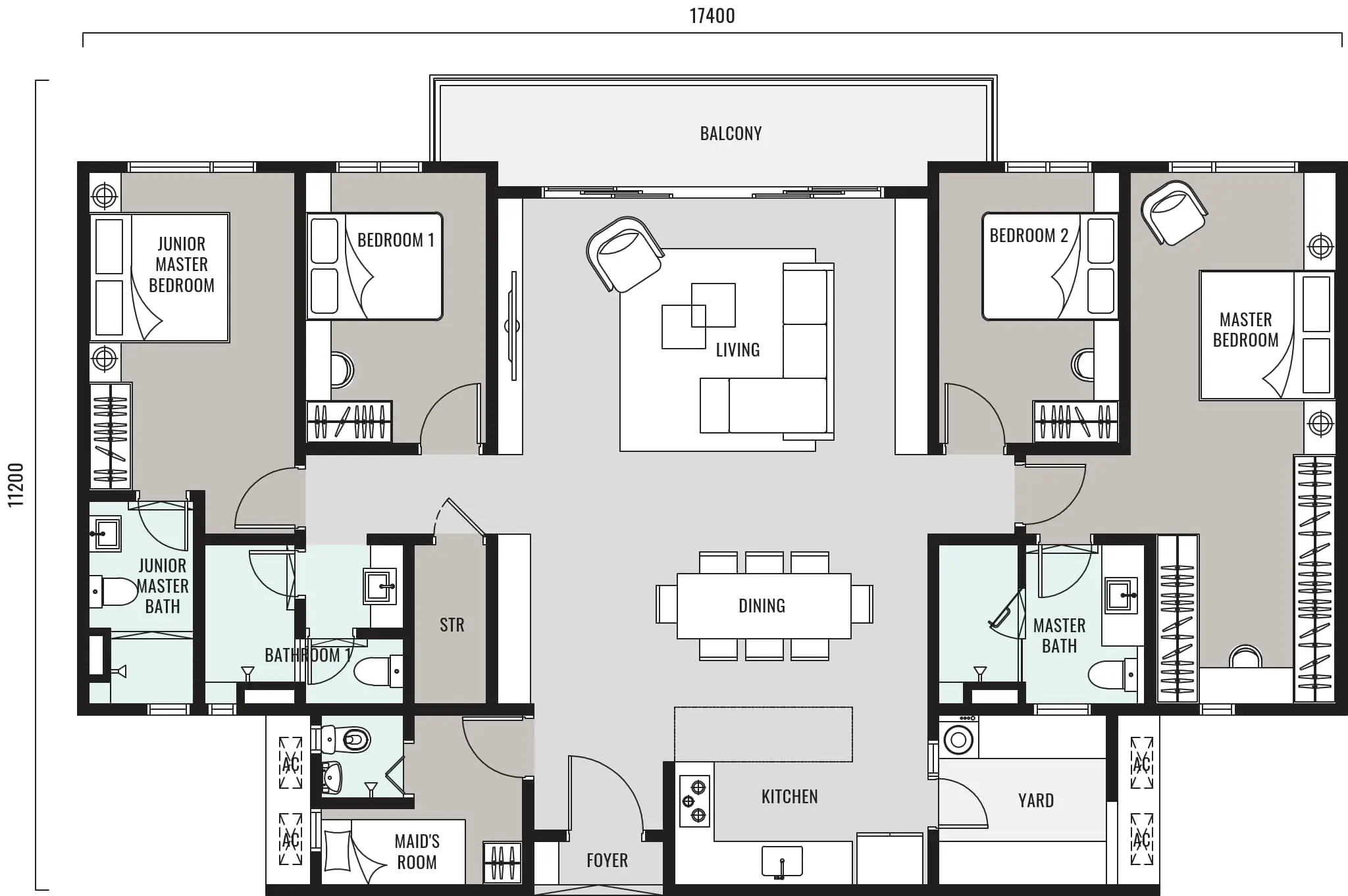 Hanya Wahyu Type D 1800 sqft 4+1 bedroom penthouse floor plan